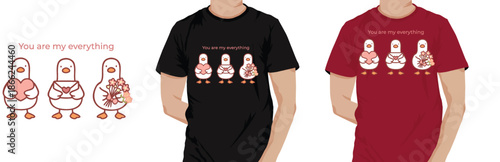 You are my everything t shirt design featuring illustration of three stylized geese ducks in a calm modern look romantic animal themed apparel