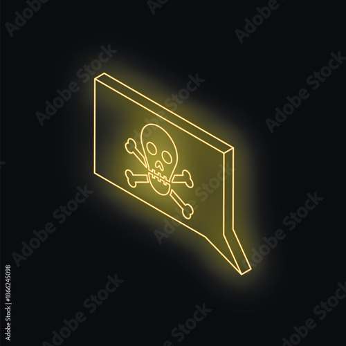 Glowing neon yellow speech bubble displaying skull and crossbones, conveying danger or toxicity