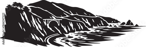 Big Sur Coastline Silhouette with Dramatic Cliffs