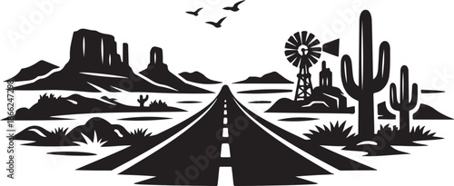 Desert Highway Silhouette Landscape