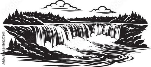 Obraz na płótnie Niagara Falls Landscape Silhouette Black and White Vector Illustration