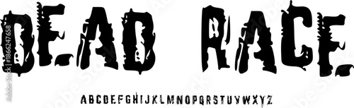 Dead Race Horror Display Font – Distorted Bold Alphabet Typeface with Torn Grunge Texture for Scary Posters, Dark Branding & Extreme Typography Design