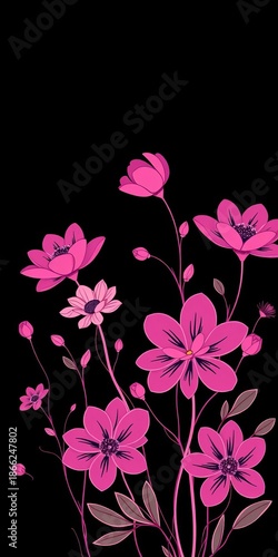 Elegant line art of blooming flowers, minimalist and modern style,  minimalist,  nature