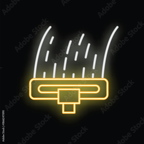 Glowing neon icon of a squeegee cleaning a wet surface