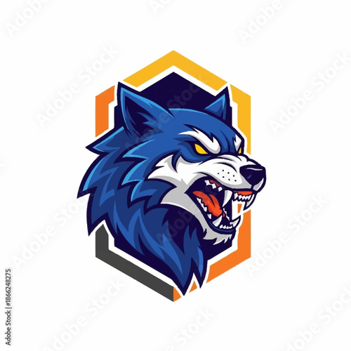 Fierce Blue Wolf Head Esport Logo Design.