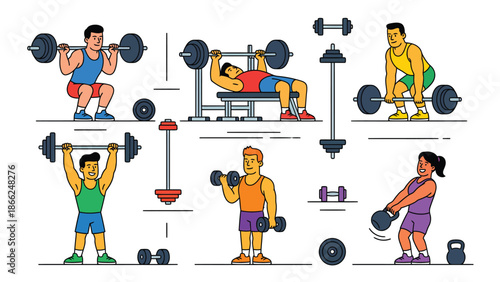 Diverse Group of People in a Gym Exercising with Weights Strength Training Fitness and Healthy Lifestyle