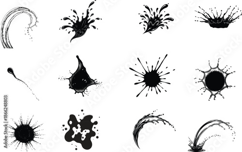Ink splatter patterns and abstract art designs