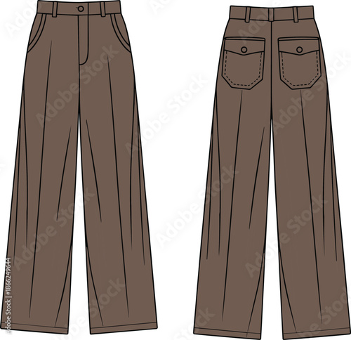 Brown Utility Cargo Vest Vector Illustration Featuring Multiple Flap Pockets and Zipper Details for Outdoor Hunting, Fishing, Tactical Workwear, and Apparel Design.