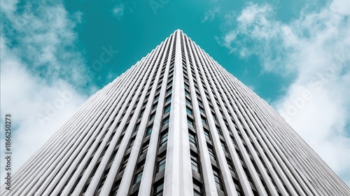 Modern skyscraper cloudy sky