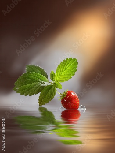 Strawberry with reflection on water: serene art