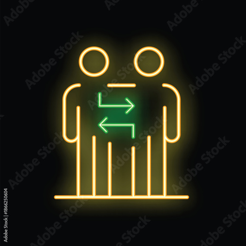 Neon icon depicting two businessmen exchanging ideas, symbolizing the concept of collaboration and teamwork