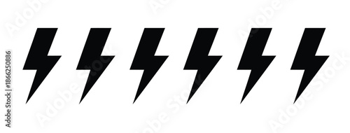 Lightening bolt vector icons set featuring electricity symbols, power and energy graphics, electric charge illustrations,