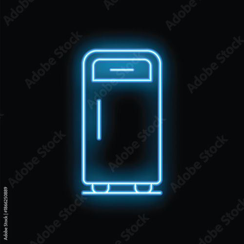 Glowing neon line refrigerator icon isolated on black background vector illustration