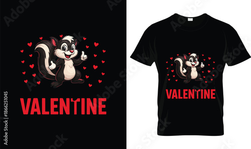 Cute Skunk Valentine Illustration with Hearts, Funny Animal Valentine Day Design, Adorable Cartoon Skunk Love Artwork for T Shirt, Gift, Kids, Humor and Holiday Theme