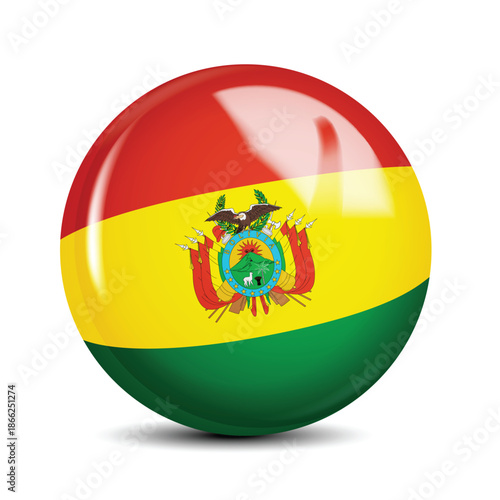 Bolivia National Flag Sphere Icon Glossy Button 3D Vector Illustration