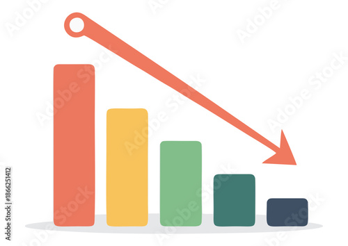 Abstract business concept illustration showcasing a downward trend with growth and strategy theme, in a modern professional design, depicting no real events