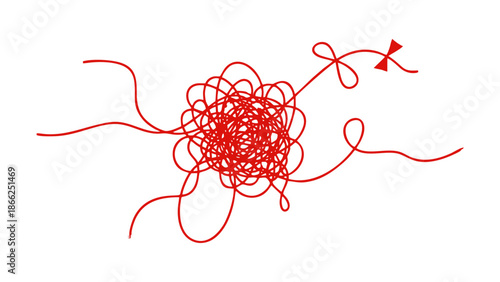 Tangled Red Thread on White Background