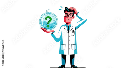 Puzzled Scientist Holding Globe with Question Mark