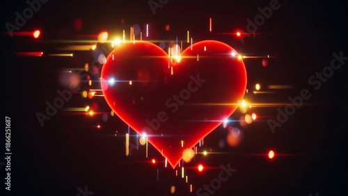 A vibrant and energetic heart shape with glowing light streaks and lens flares. A dynamic and modern design for a romantic or celebratory theme.