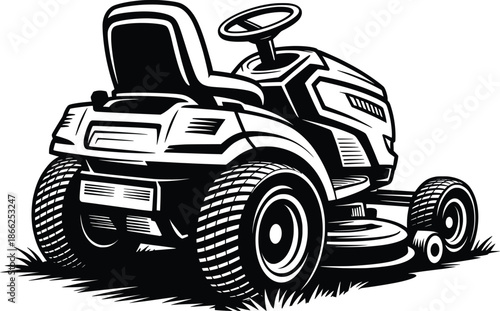 Riding Lawn Mower Garden Tractor Vector Illustration.