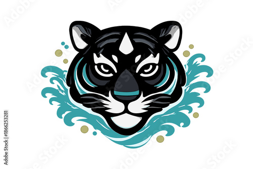 Illustration of a black‑headed water tiger for a Chinese New Year zodiac poster in the black water tiger calendar