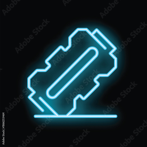 Glowing neon line blade razor for shaving beard icon isolated on black background. Vector