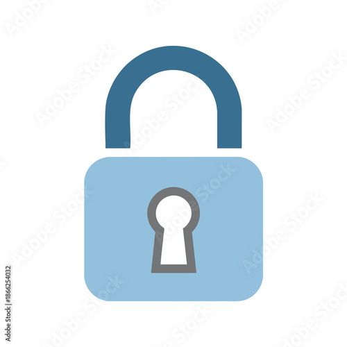 A light blue padlock with a grey keyhole and a dark blue handle