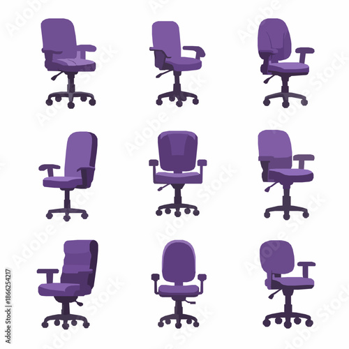 Office desk chair cartoon icons flat vector furniture set for web