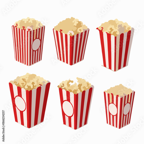 Cinema popcorn striped bucket mockups realistic vector snack packaging collection