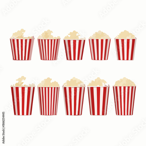 Striped cinema popcorn bucket mockup set realistic vector illustration for web