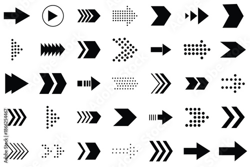 Arrow icons set. Black arrows icons vector. Arrow cursor collection, different arrow signs. Set of different arrows or web design. Vector illustration.