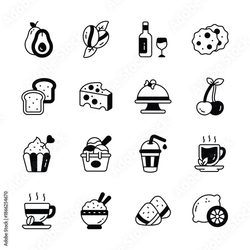 Download this amazing food and beverages icons set in trendy design style
