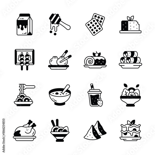 A modern set of food and cuisine icons in trendy design style