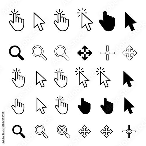 Computer mouse pointer icon set vector. Clicking pointer cursor Computer mouse pointer icon set vector. Clicking pointer cursor