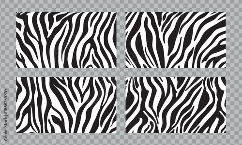 Set of Four Black and White Zebra Stripe Abstract Backgrounds Vector Illustration Transparent Background Modern Graphic Design