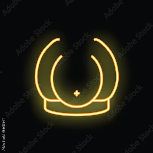 Neon yellow female breasts with nipple piercing icon glowing on black background
