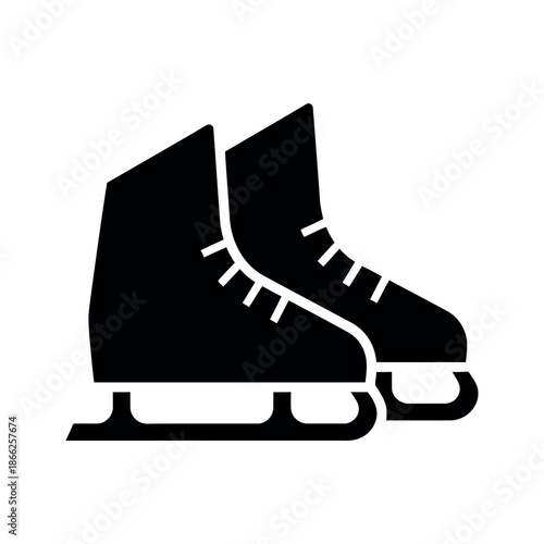 Solid black silhouette of a pair of ice skates. Clean, high-contrast graphic for winter activities and sports branding.