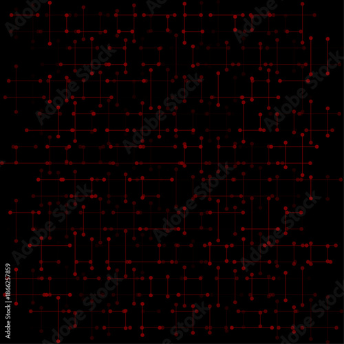 Abstract red and black grid network design, connected dots and lines creating a complex structure, digital and technological connections concept, flat vector illustration isolated on black background