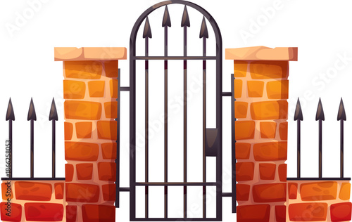 Gate with Brick Pillars