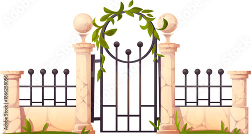 Gate with Stone Pillars