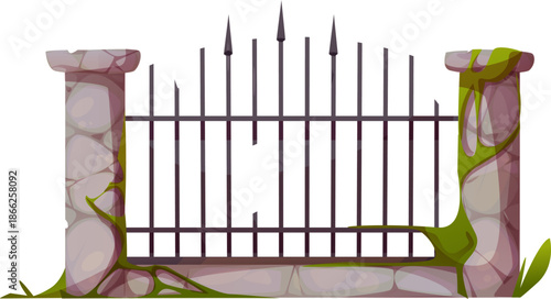 Bars Fence with Stone Pillars