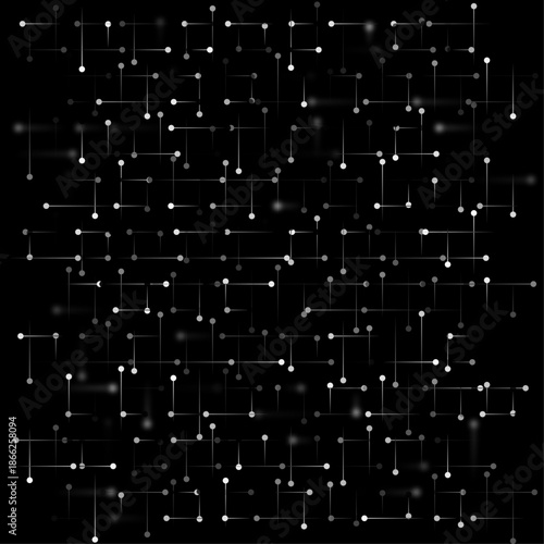 Abstract green and black grid network design, connected dots and lines forming a complex structure, digital and technological connections concept, flat vector illustration isolated on black background