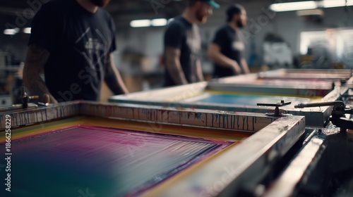 Screen printing workshop with colorful inks