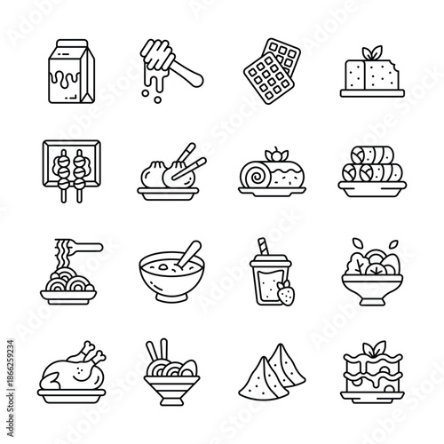 A modern set of food and cuisine icons in trendy design style