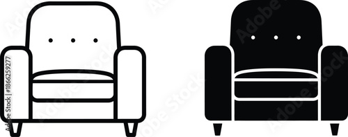 Armchair Icon Set Black and White Minimalist Design for Interior Décor and Furniture Design
