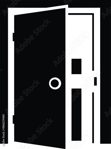 Black and White Silhouette of an Open Door with a Round Doorknob Detail