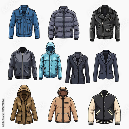Casual and Formal Outerwear Jackets Fashion Illustration Set