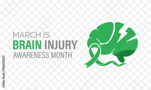 Celebrate Brain Injury Awareness Month in March with a brain and ribbon design, perfect for posters, digital graphics, banners, cards, and online awareness content. Banner poster, flyer and background