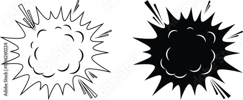Illustration Featuring Comic Book Style Explosion in Black and White Colors
