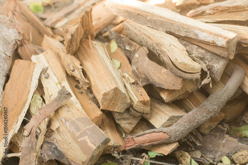 A pile of wood logs on floor